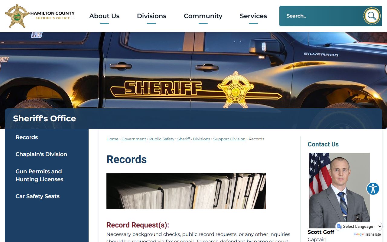 Hamilton County records page for Carmel arrest records
