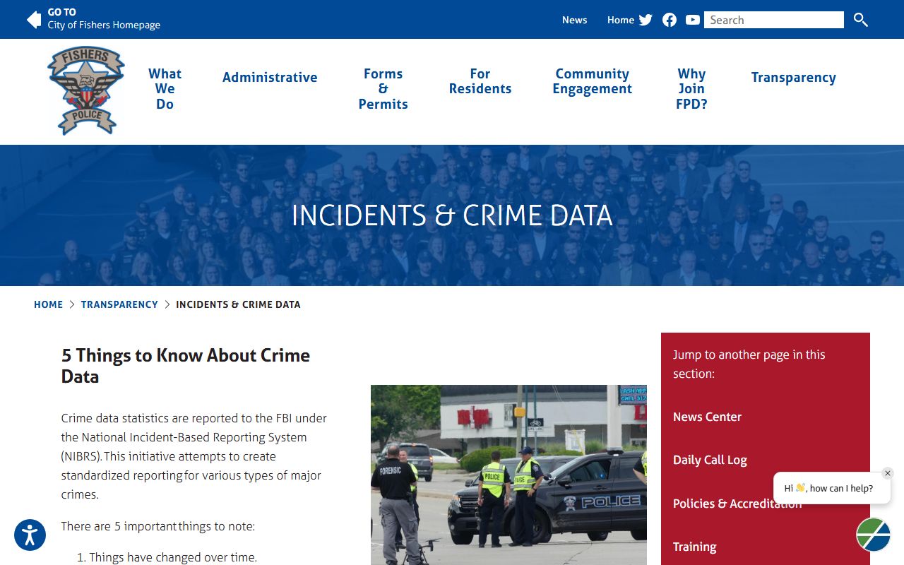 Fishers Police incidents and crime data page for arrest records