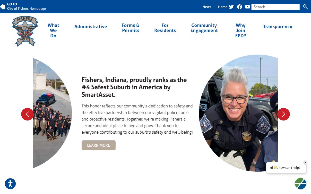 Fishers Police Department homepage for arrest records
