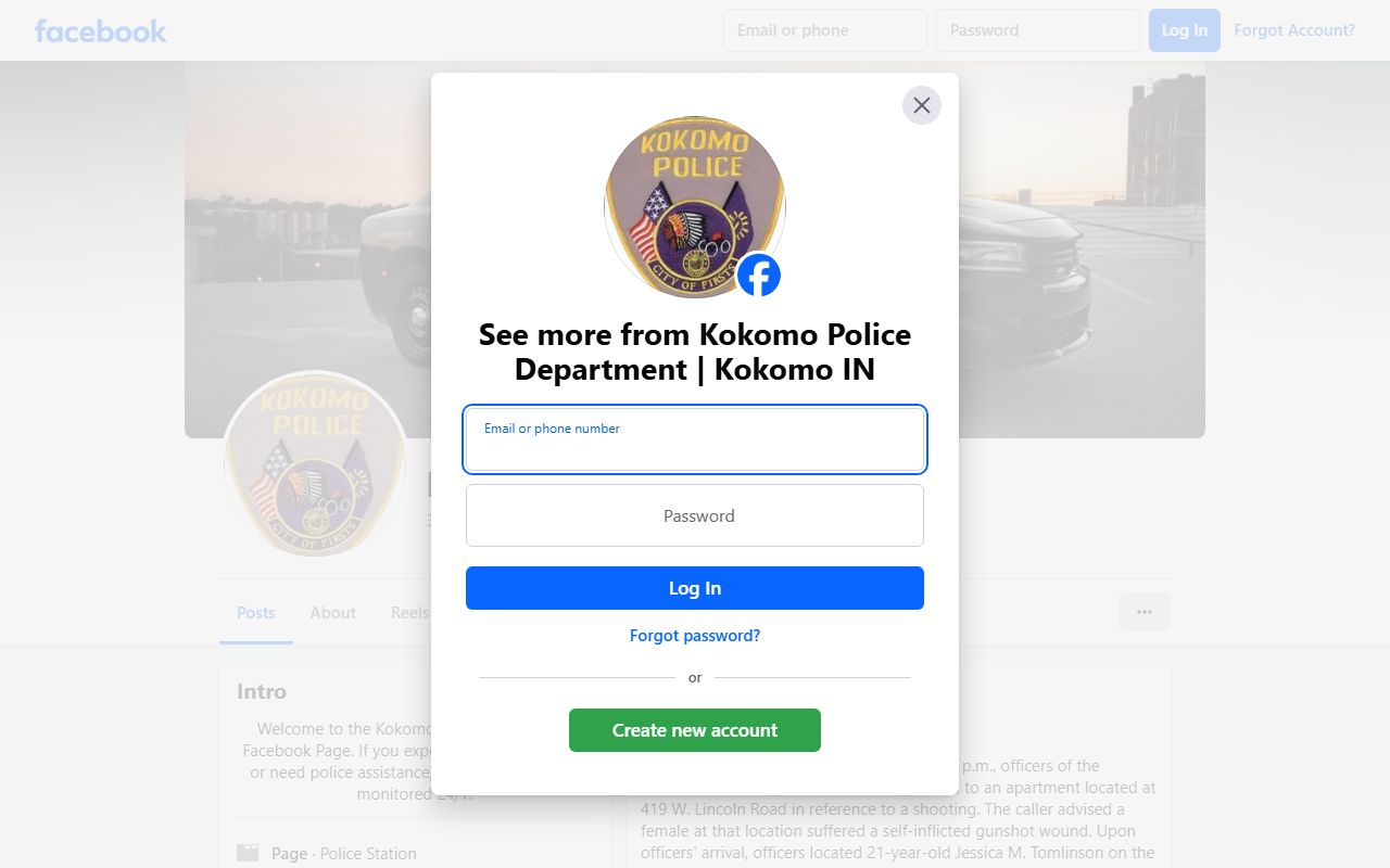 Kokomo Police Facebook page for arrest records updates