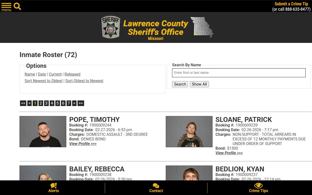 Lawrence County Sheriff inmate roster database for arrest records