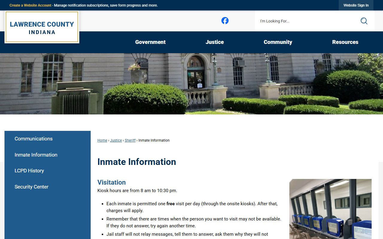 Lawrence County jail inmate information page