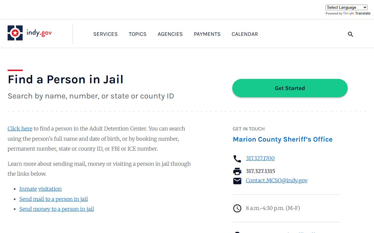 Indy.gov jail search tool for Marion County arrest records