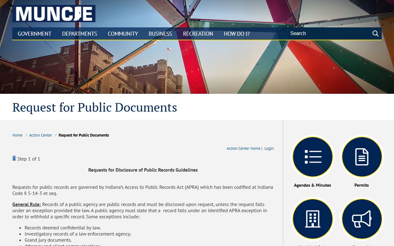 Muncie APRA request form for arrest records