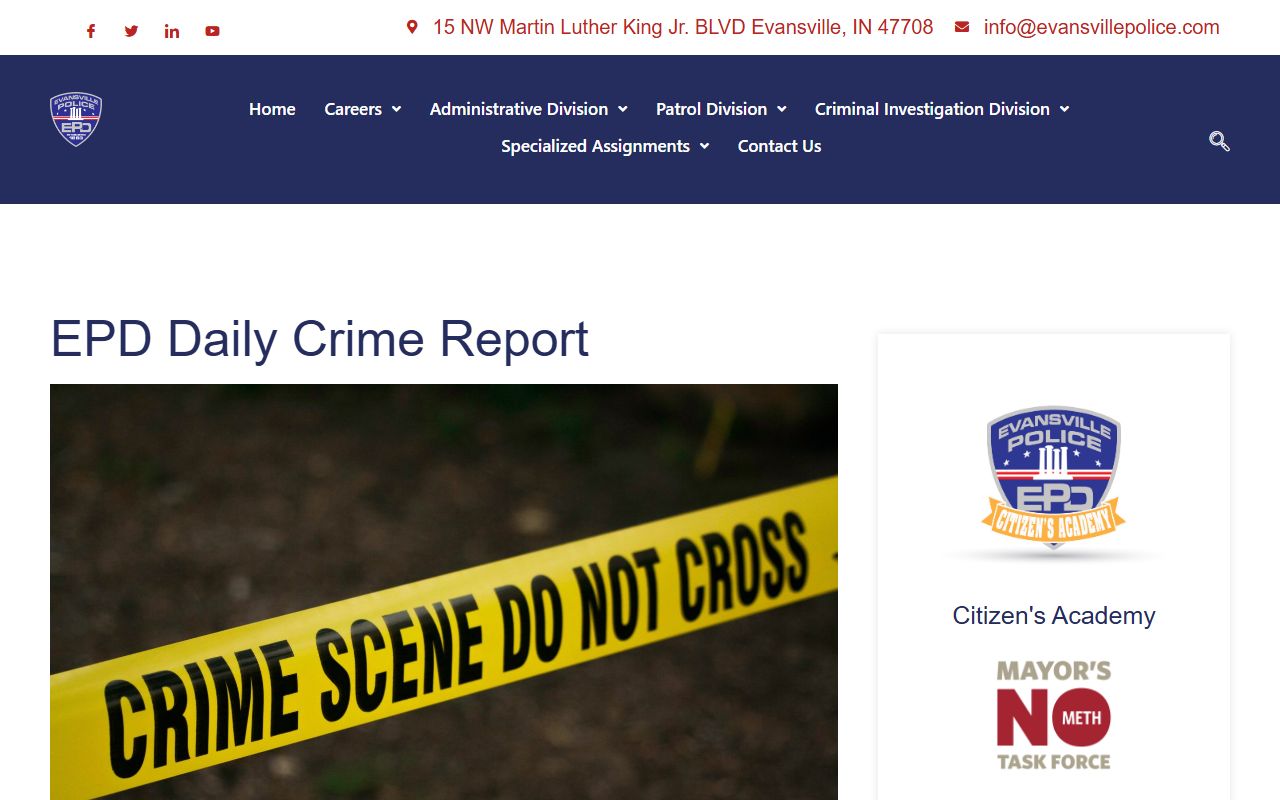 Evansville Police daily crime report for arrest records