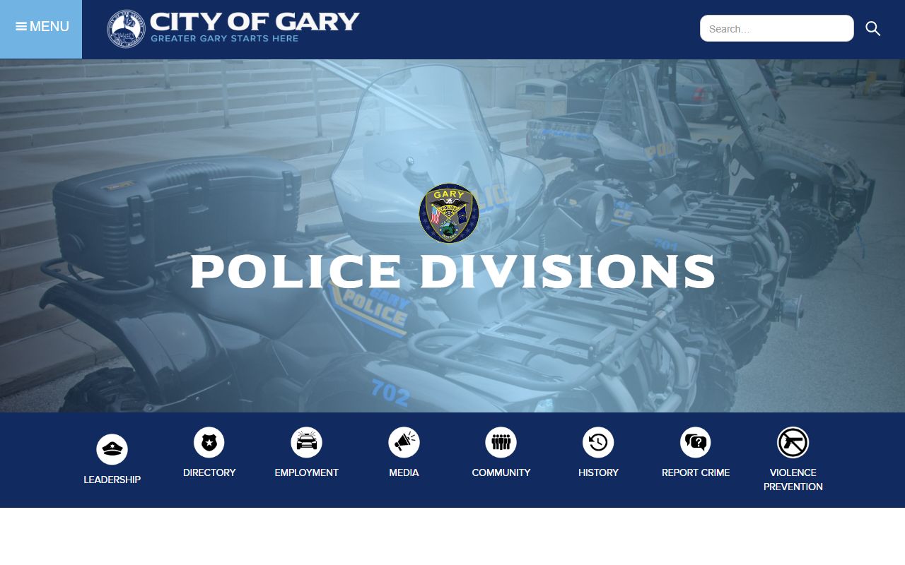 Gary Police Department divisions page for arrest records