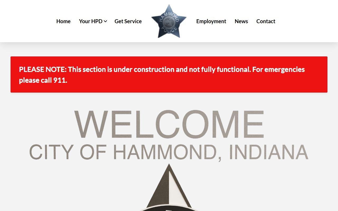 Hammond Police Department homepage for arrest records