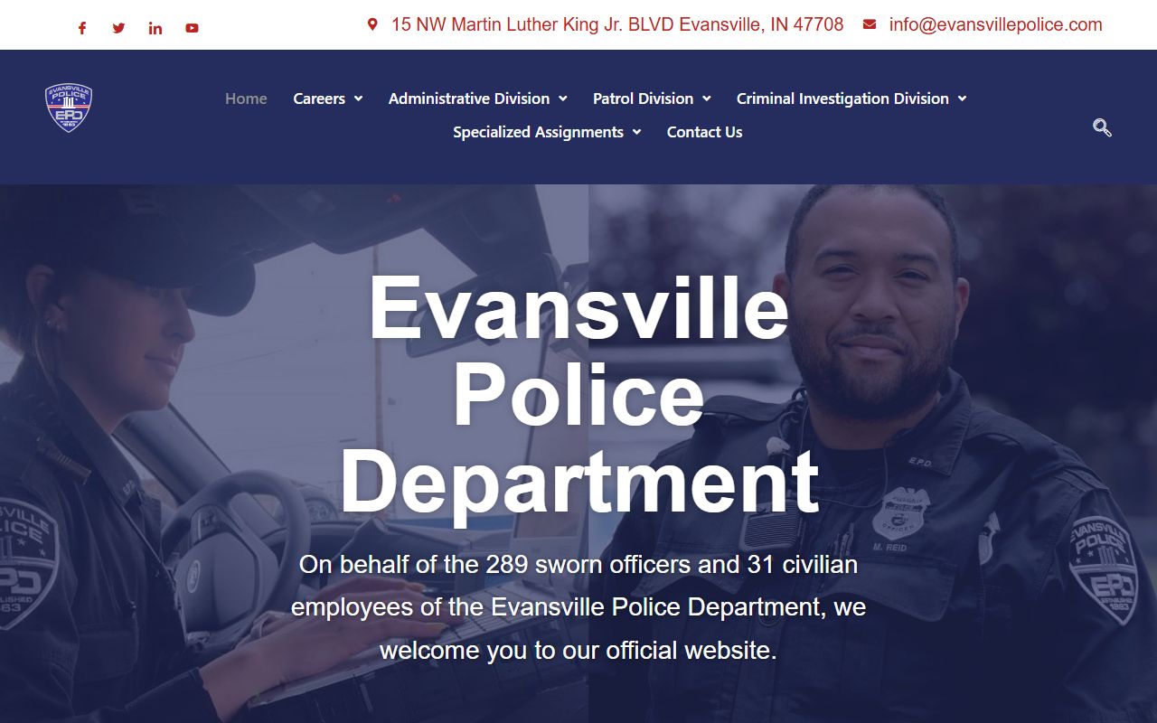 Evansville Police Department homepage for arrest records