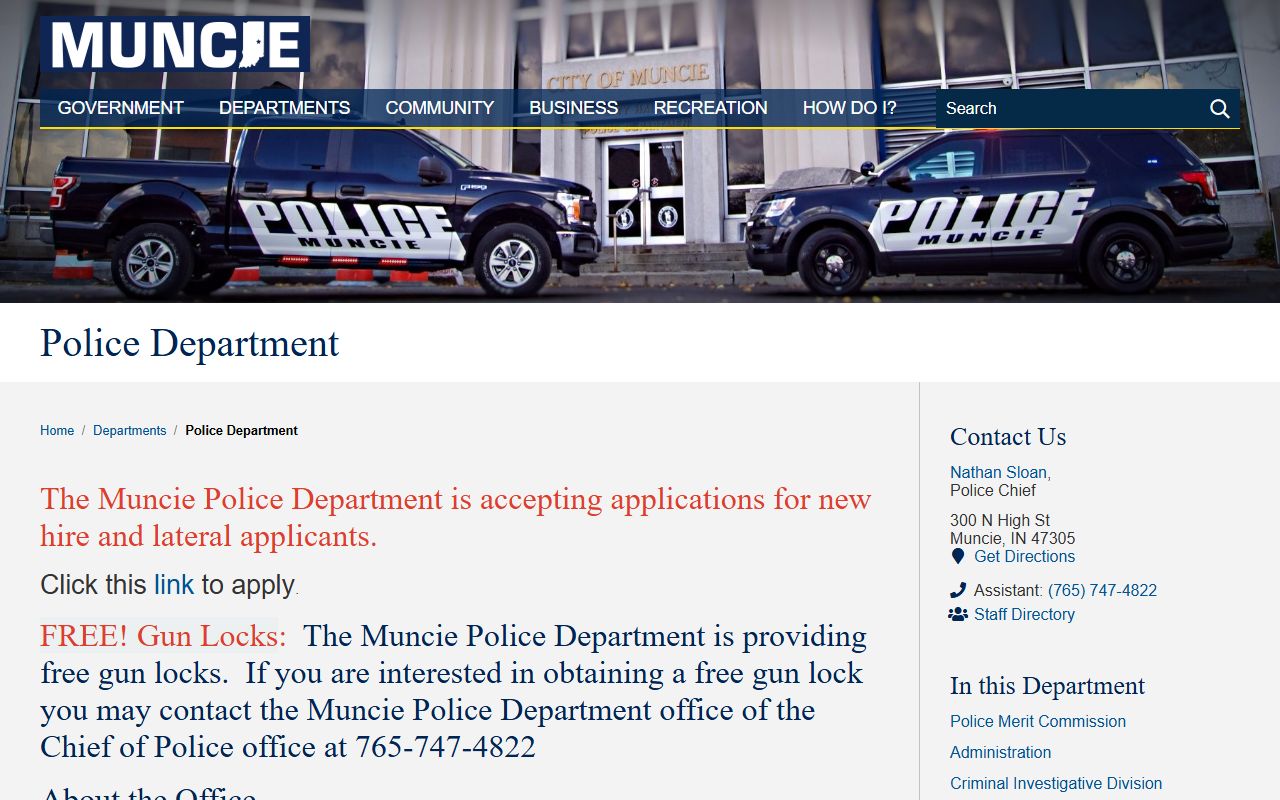 Muncie Police Department page for arrest records