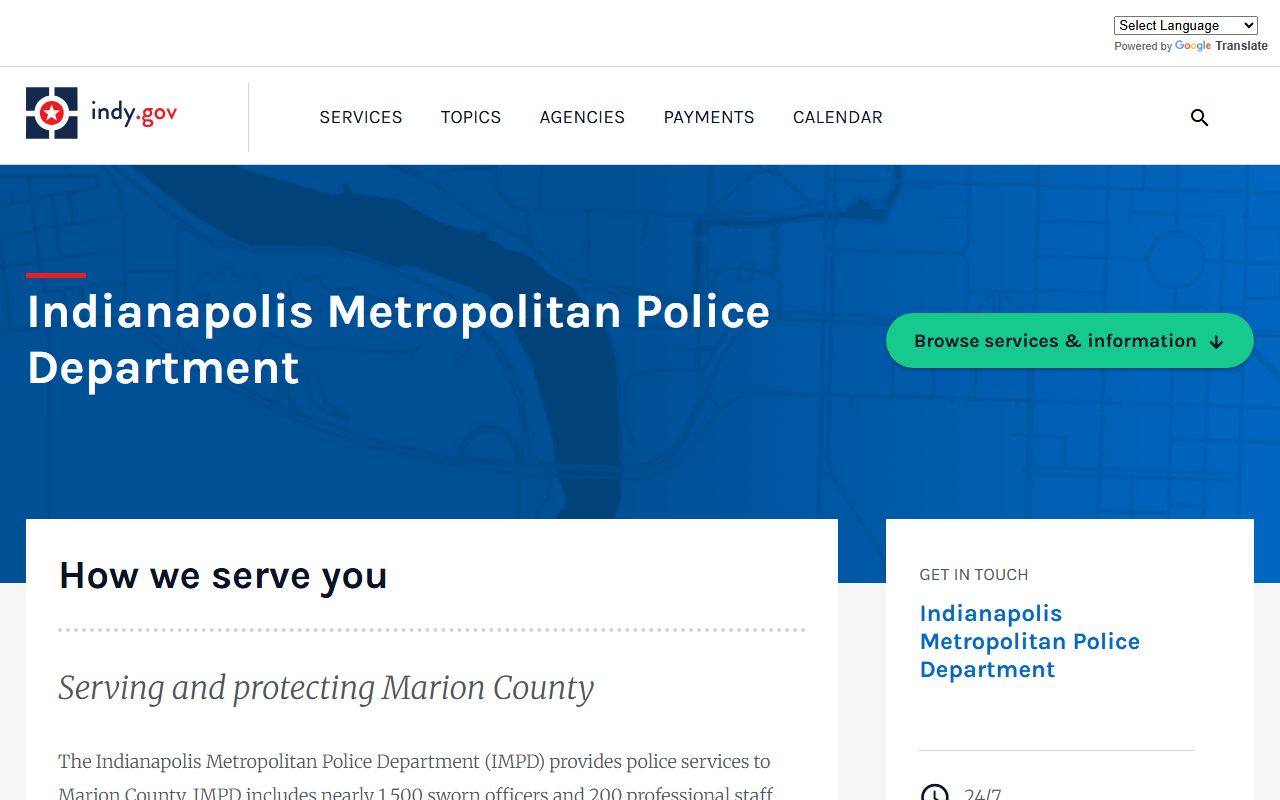 Indianapolis Metropolitan Police Department homepage for arrest records