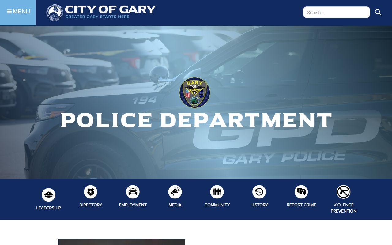Gary Police Department homepage for arrest records