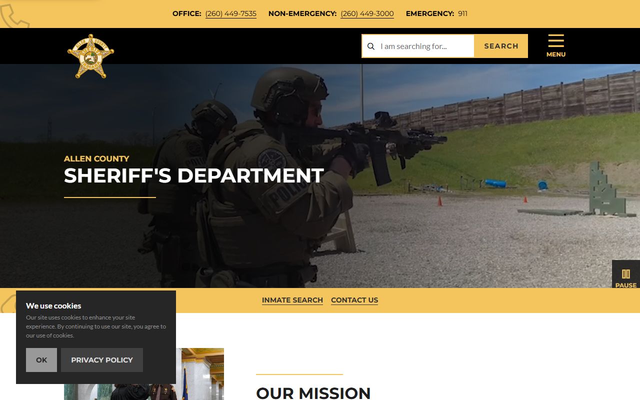 Allen County Sheriff homepage for Fort Wayne arrest records