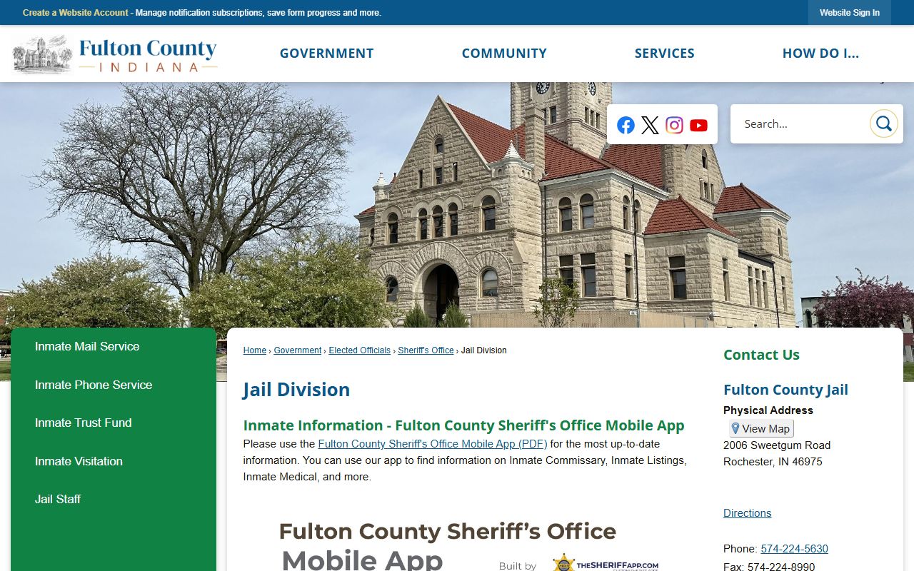 Fulton County Jail Division page with booking information