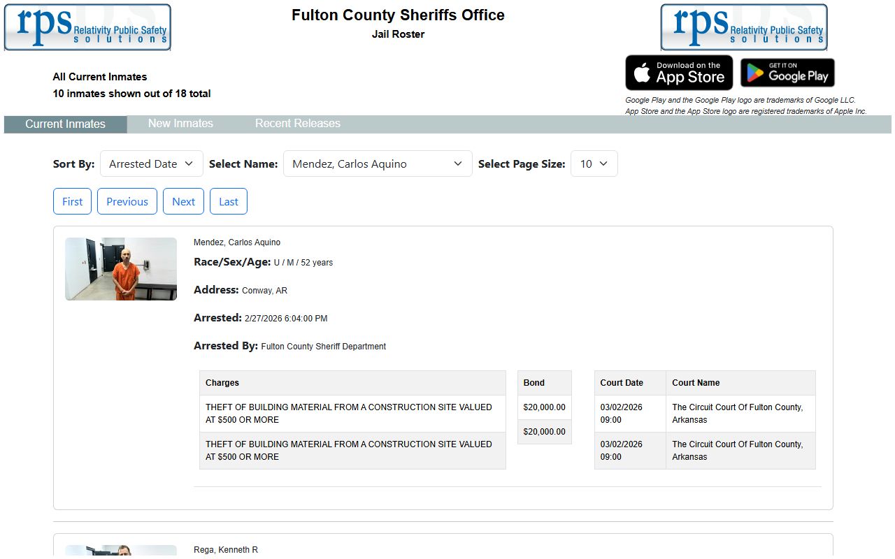 Fulton County online inmate roster showing current bookings