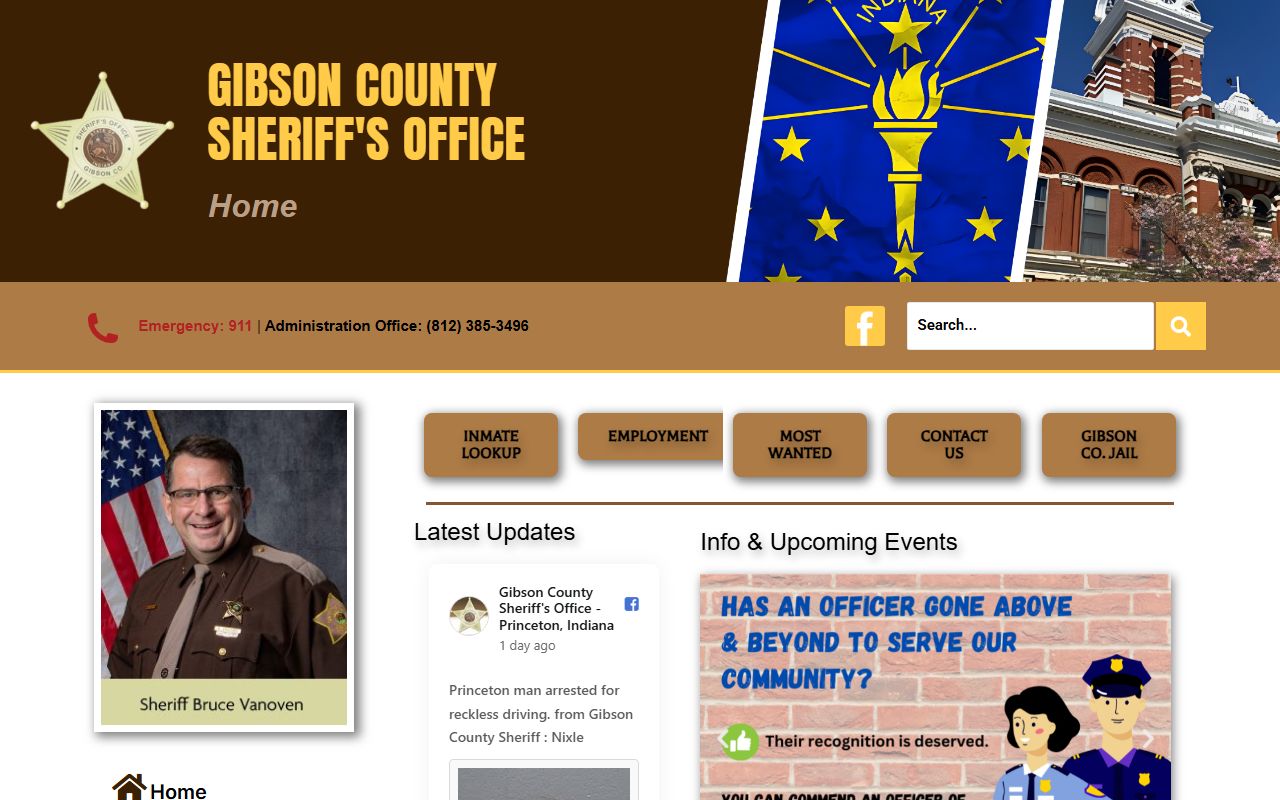 Gibson County Sheriff's Office homepage for arrest records