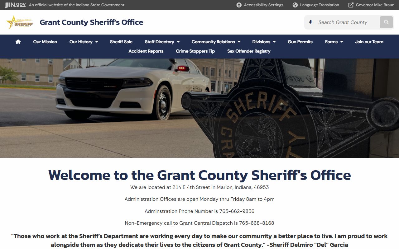 Grant County Sheriff's Office page for arrest records in Indiana
