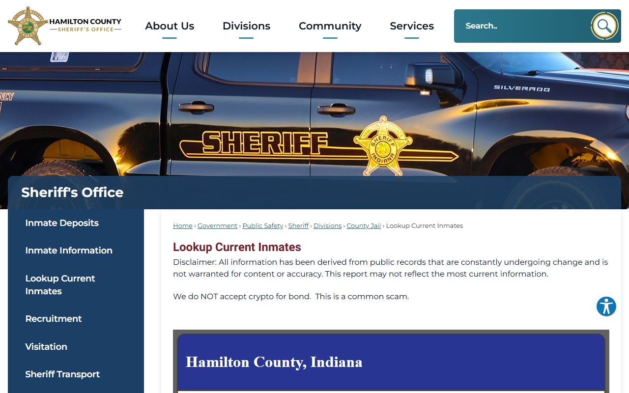 Hamilton County inmate lookup page for arrest records search