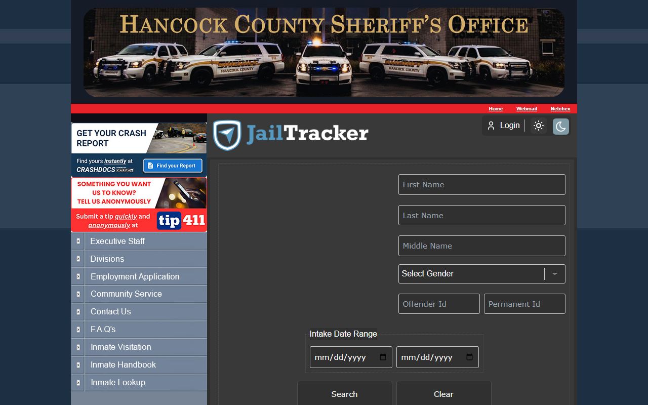 Hancock County online inmate roster showing current jail bookings