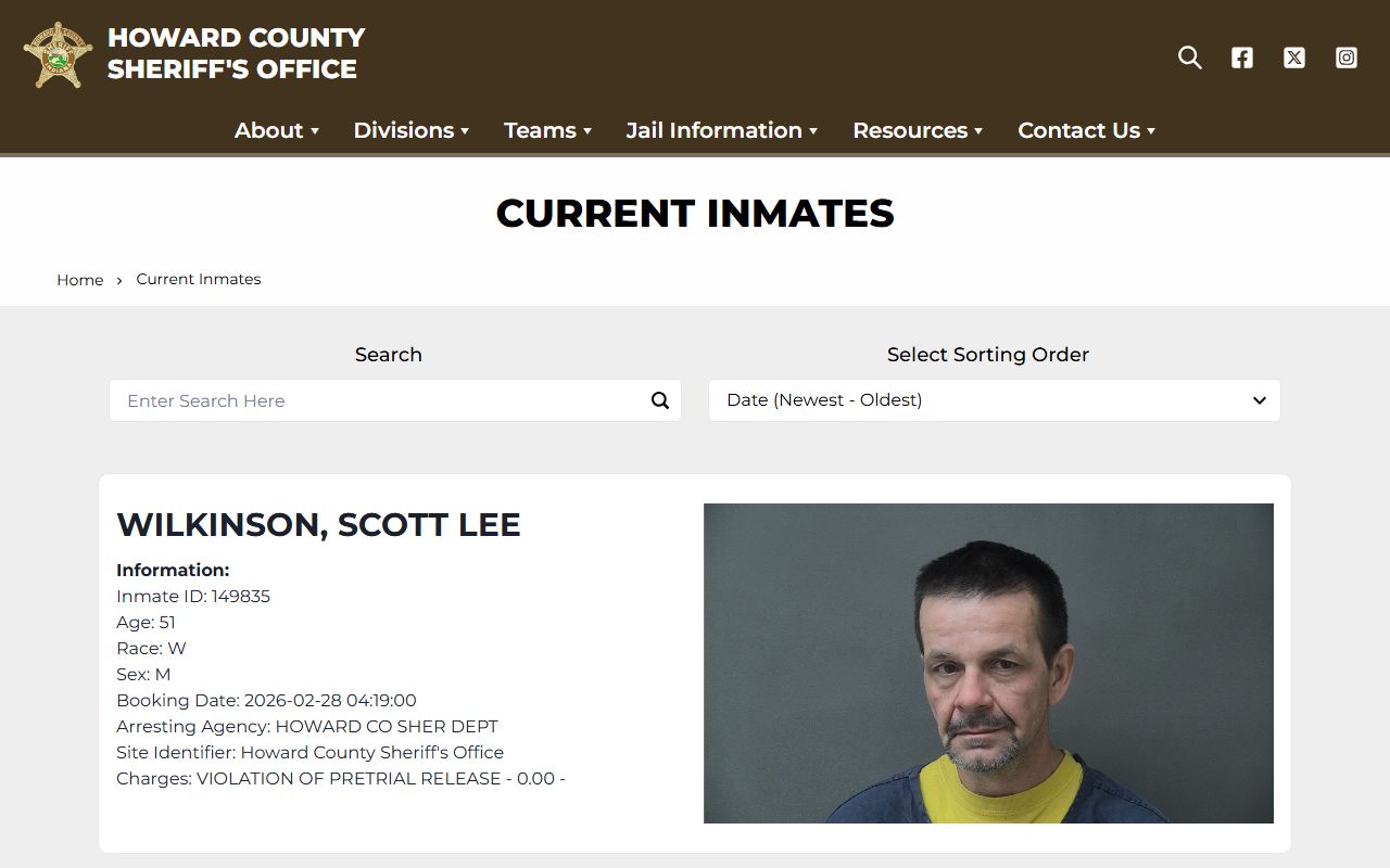 Howard County inmate search tool for looking up current jail inmates
