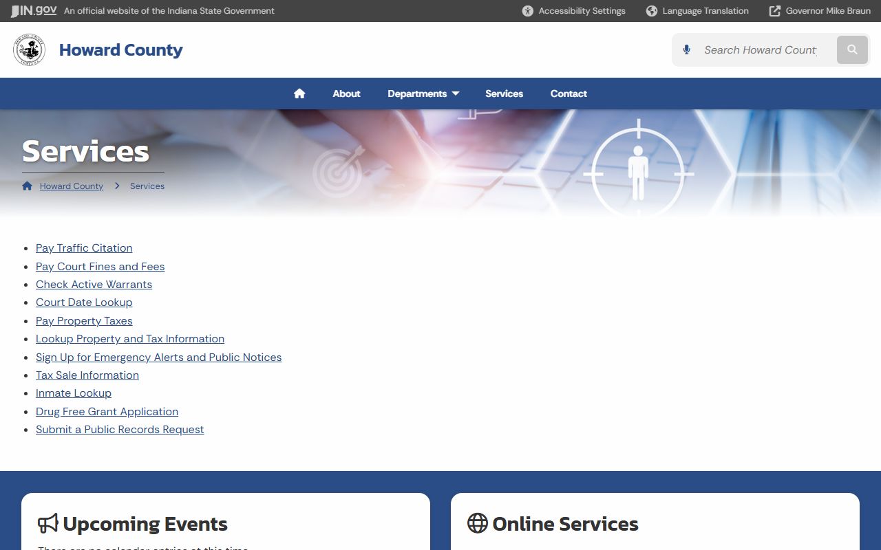 Howard County services page on the Indiana state website