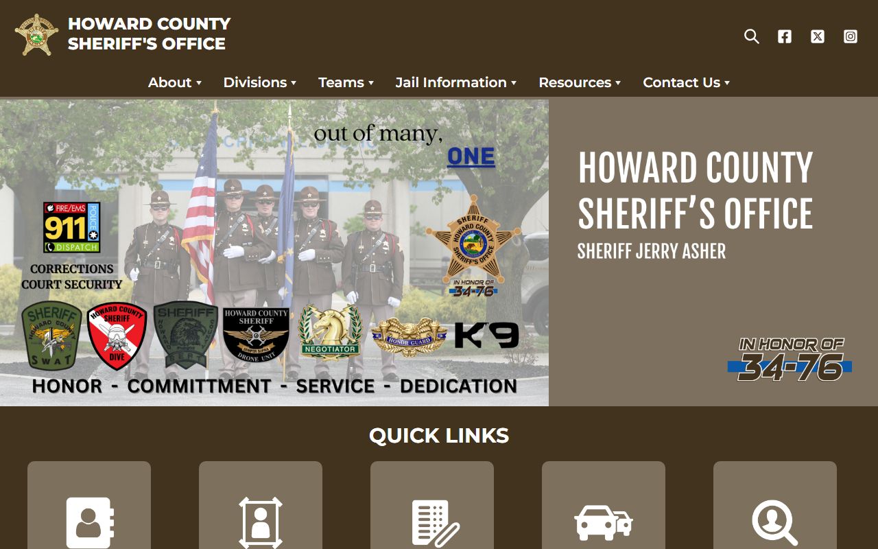 Howard County Sheriff's Office homepage for arrest records in Kokomo