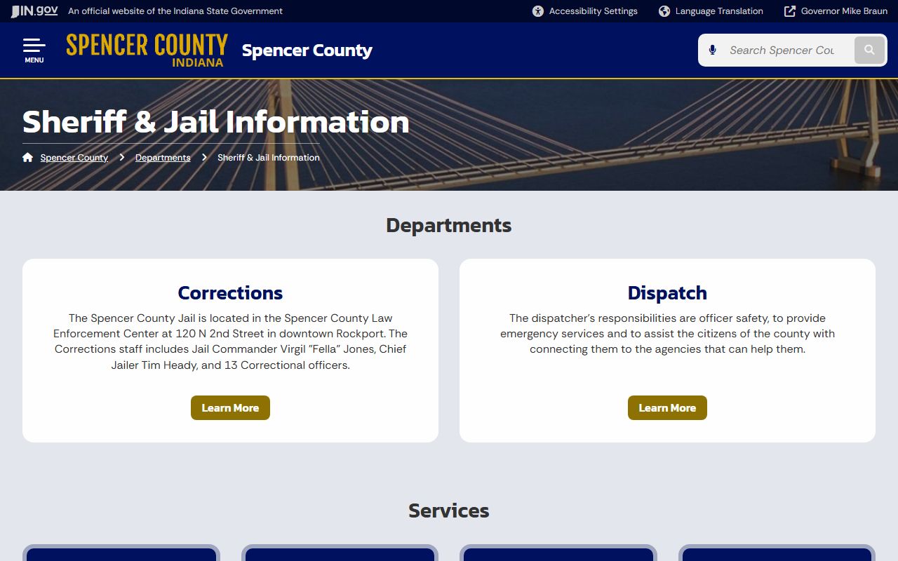 Spencer County Sheriff and jail information page in Rockport Indiana