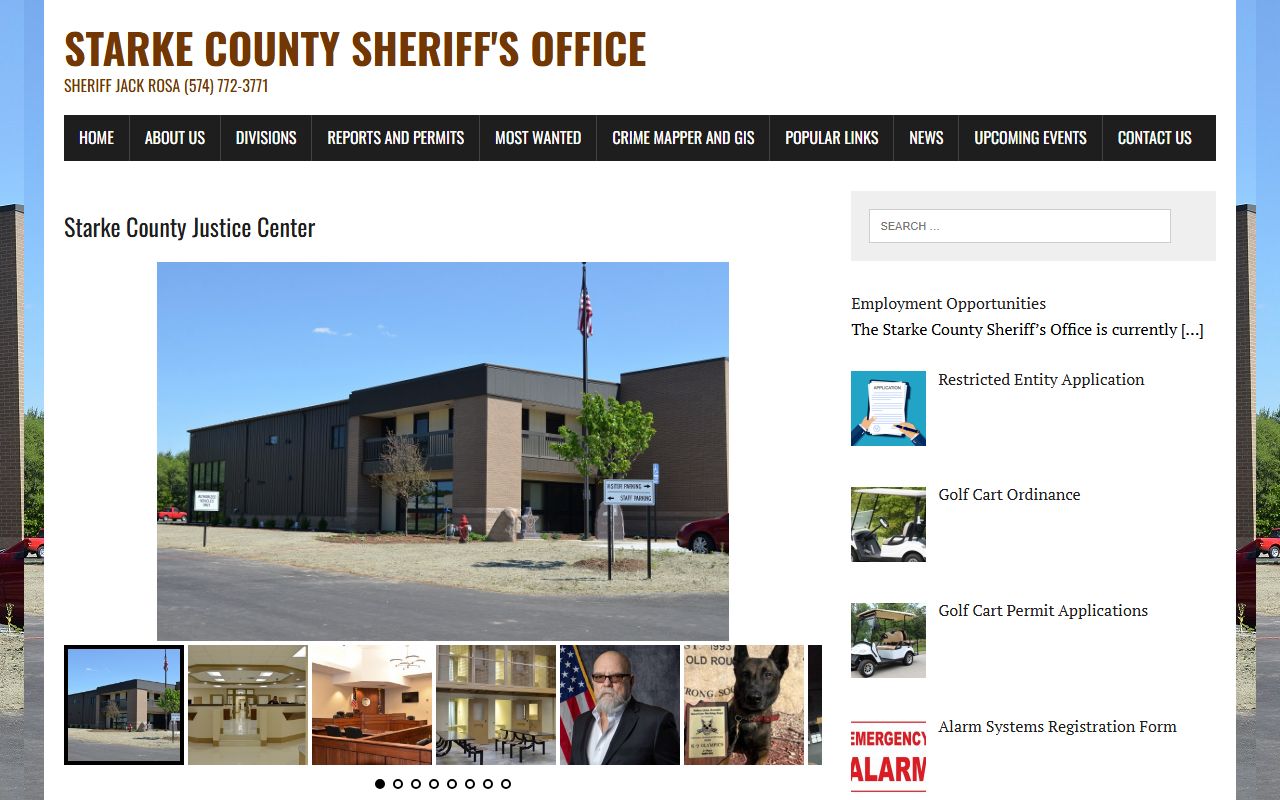 Starke County Sheriff Office homepage for arrest records in Knox