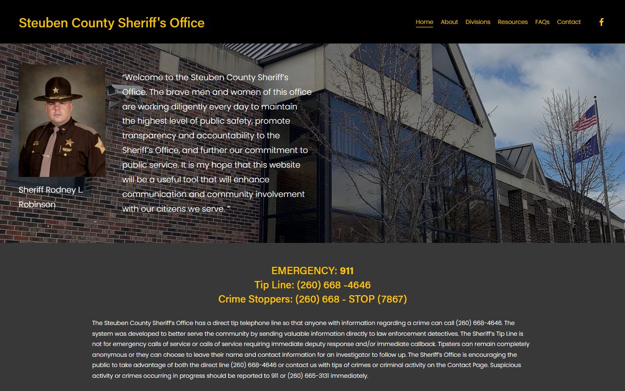Steuben County Sheriff Office homepage for arrest records in Angola