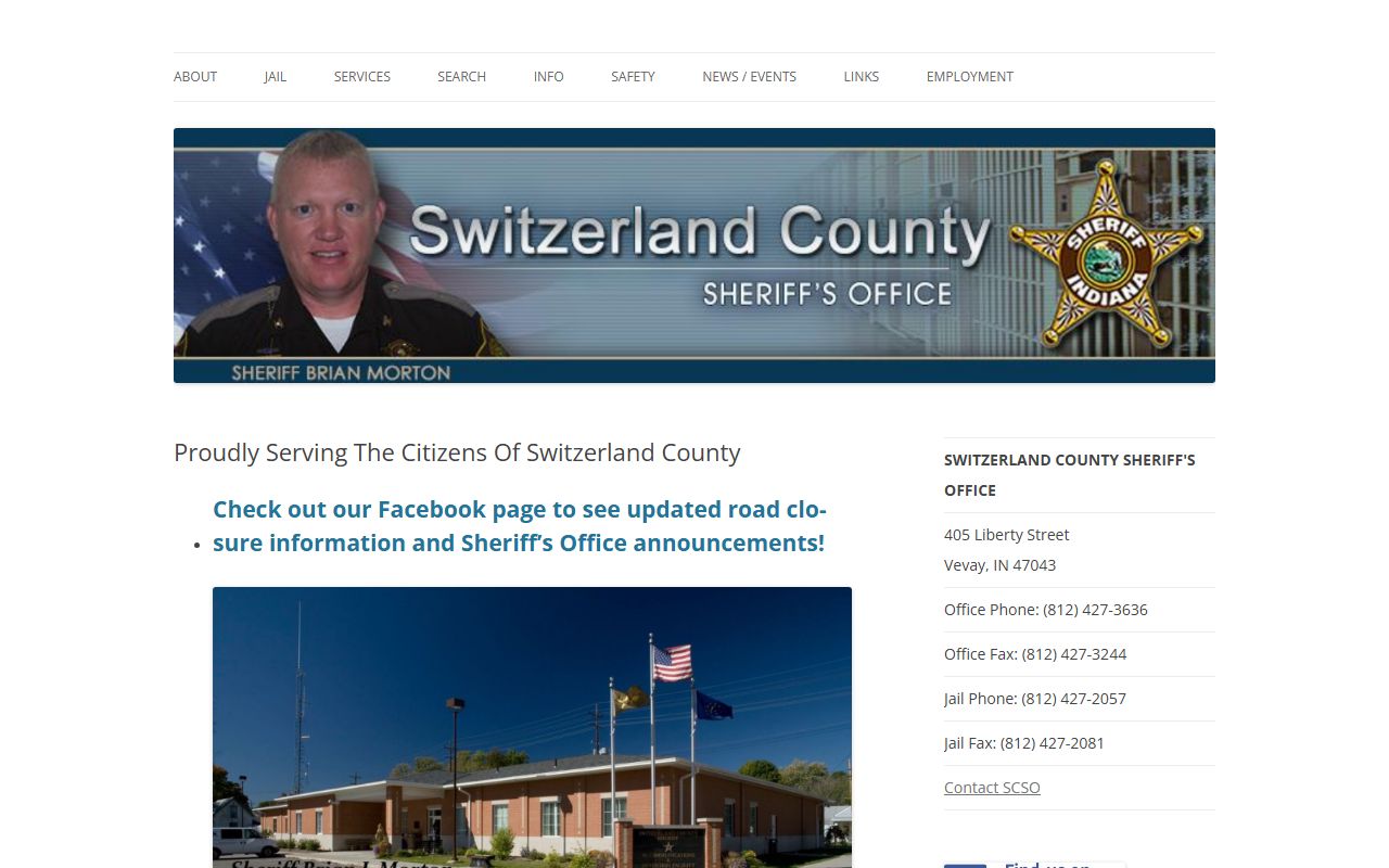 Switzerland County Sheriff's Office homepage for arrest records