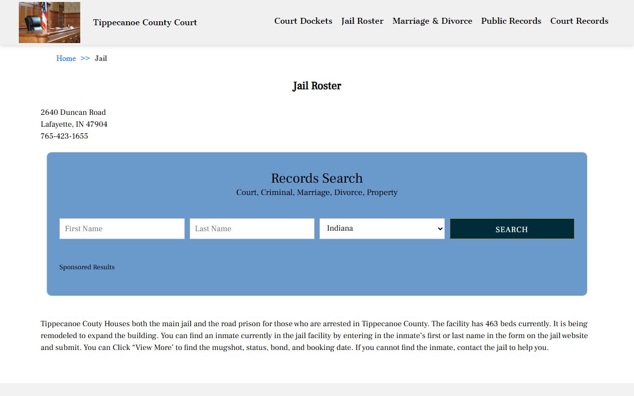 Tippecanoe County jail roster showing current bookings in Lafayette