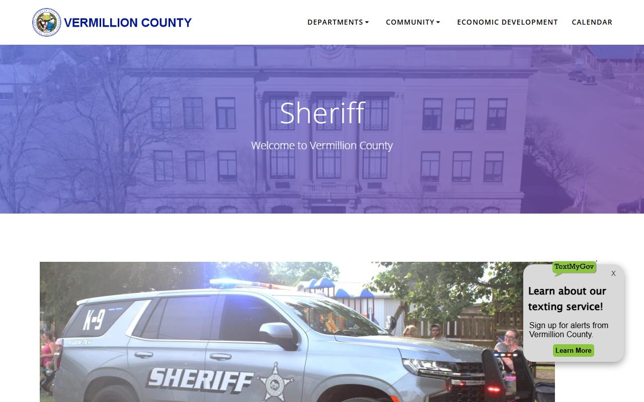 Vermillion County Sheriff homepage for arrest records in Newport