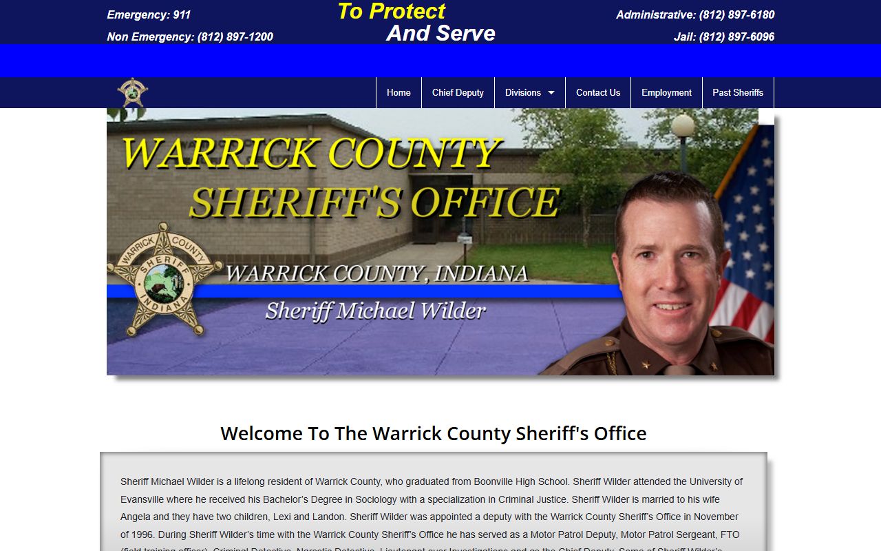 Warrick County Sheriff Office homepage for arrest records in Boonville