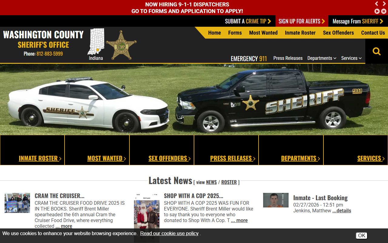 Washington County Sheriff Office homepage for arrest records in Salem