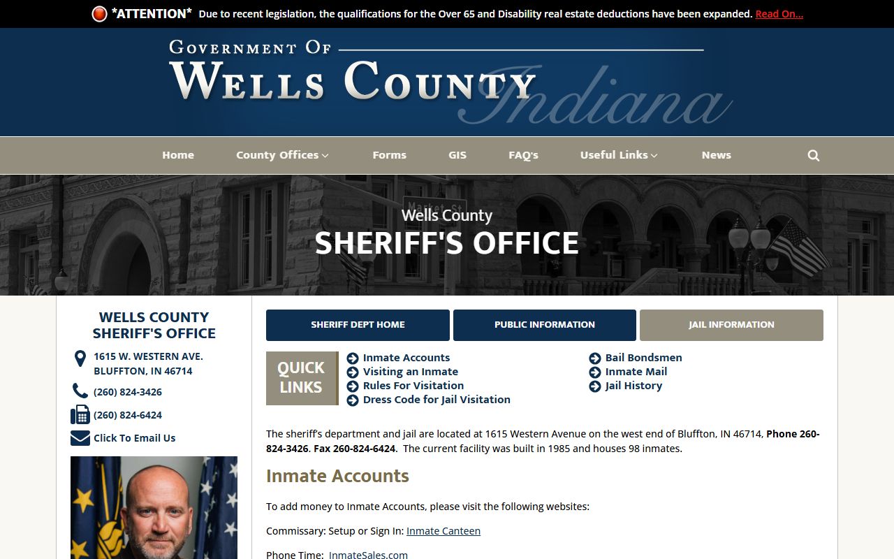 Wells County Sheriff Office and jail information in Bluffton