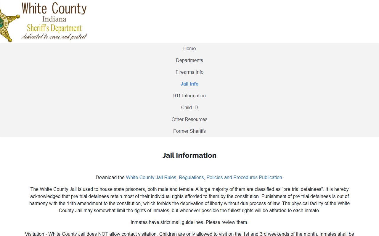White County jail information page with visiting and contact details