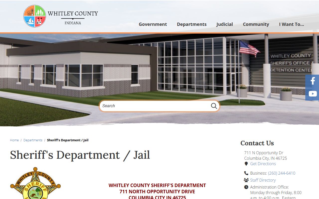 Whitley County Sheriff Office page for arrest records