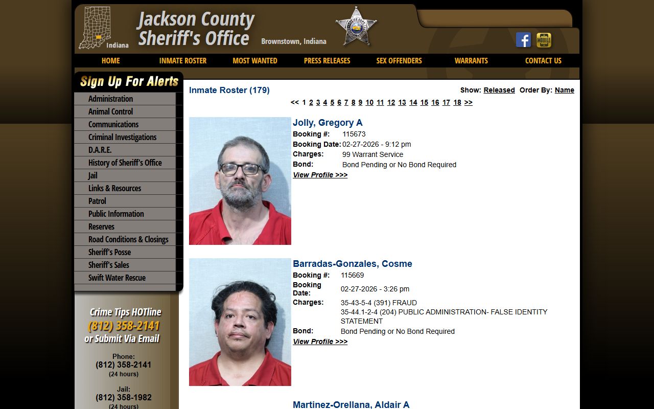 Jackson County current inmate roster showing arrest records