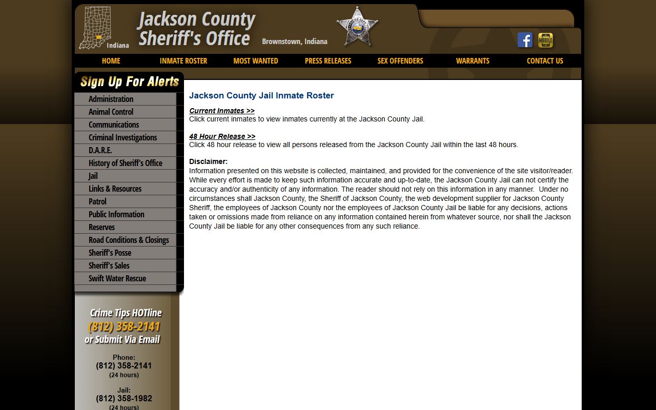 Jackson County roster selection page for arrest records lookup
