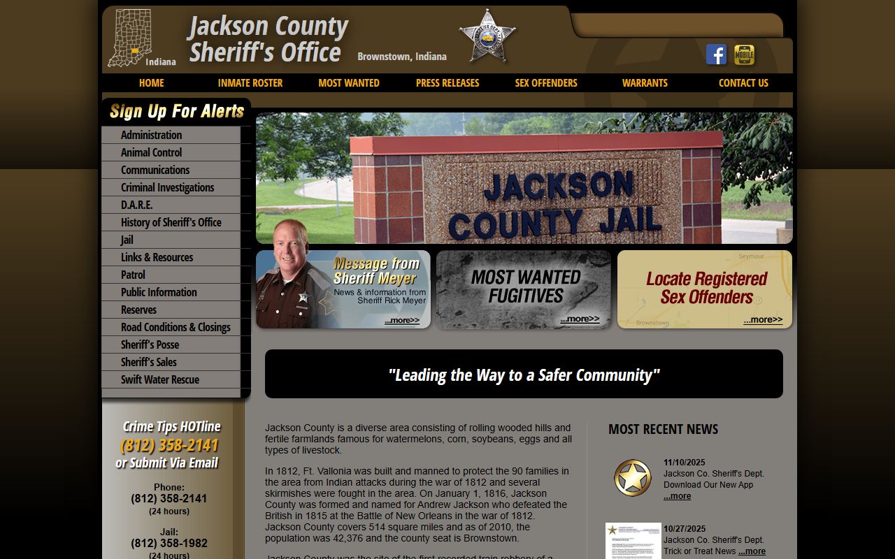 Jackson County Sheriff's Office homepage for arrest records