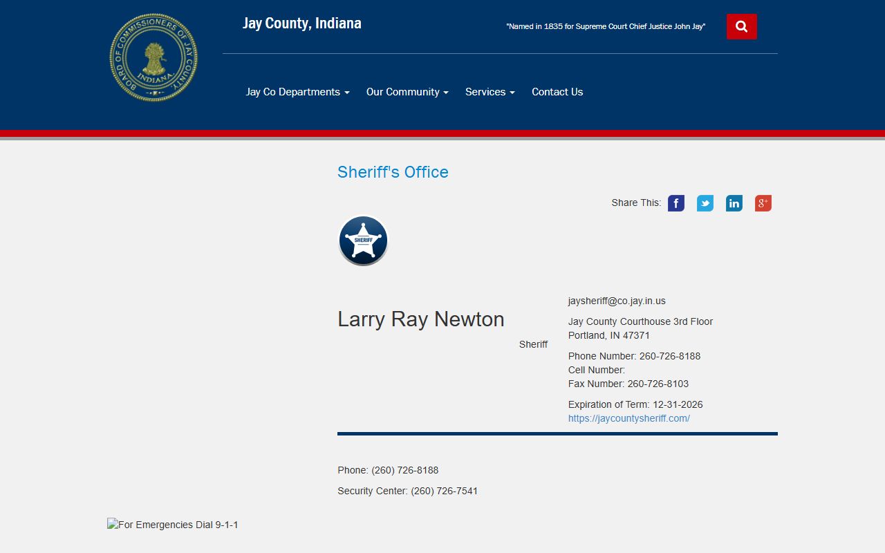 Jay County government page with arrest records information