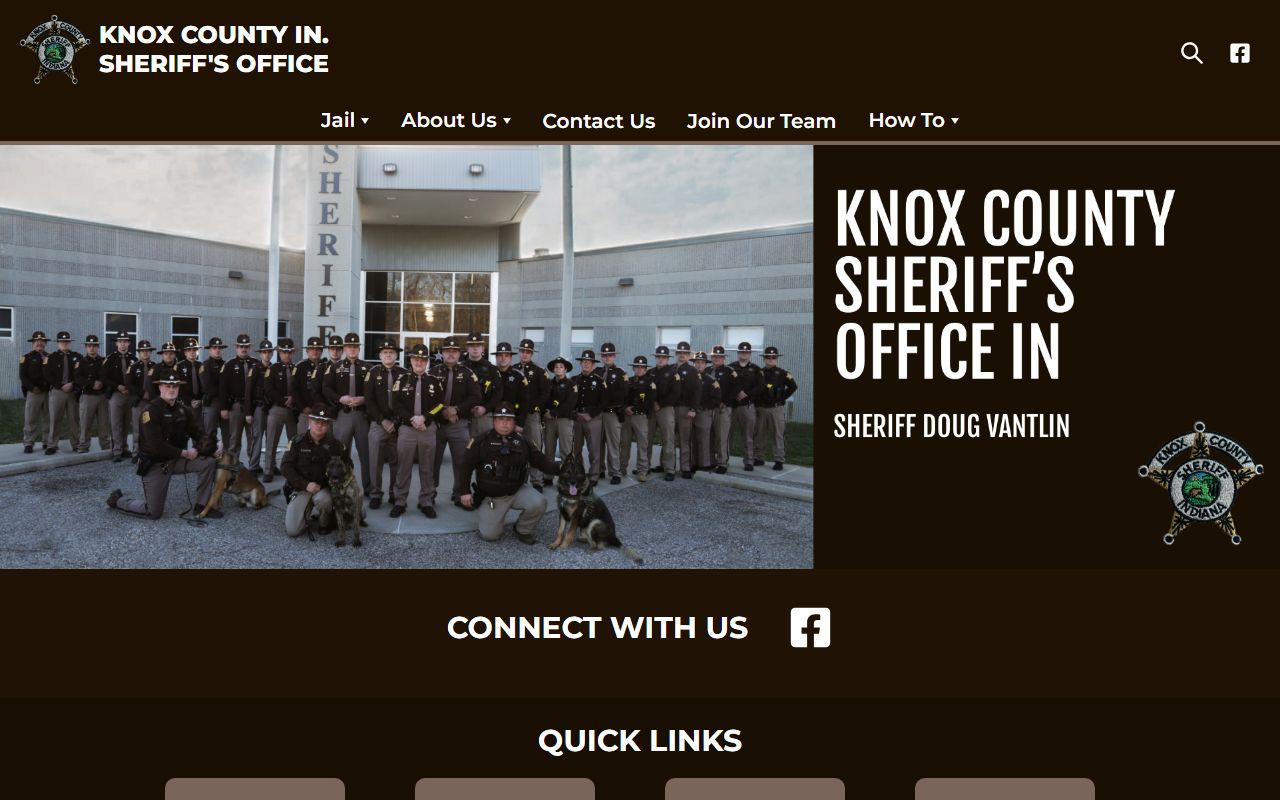 Knox County Sheriff Office website showing arrest records resources in Vincennes