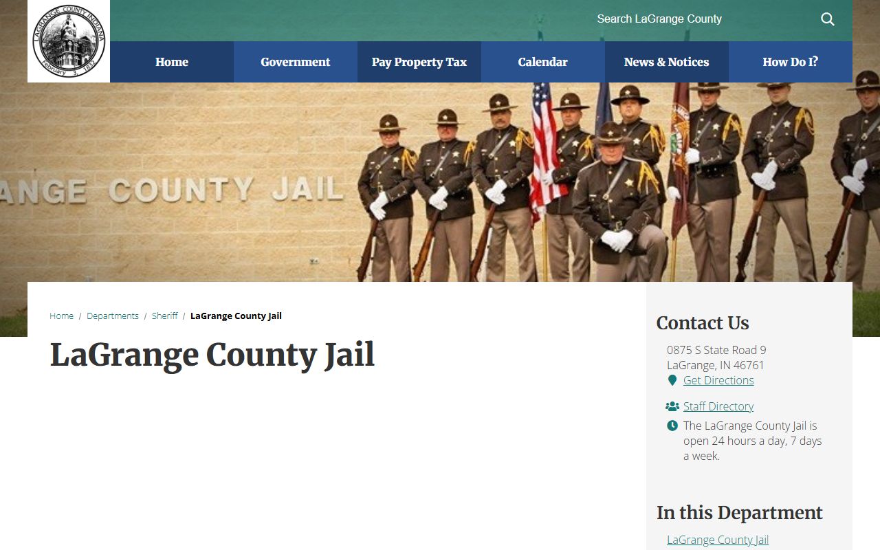 LaGrange County jail page showing arrest records and booking information