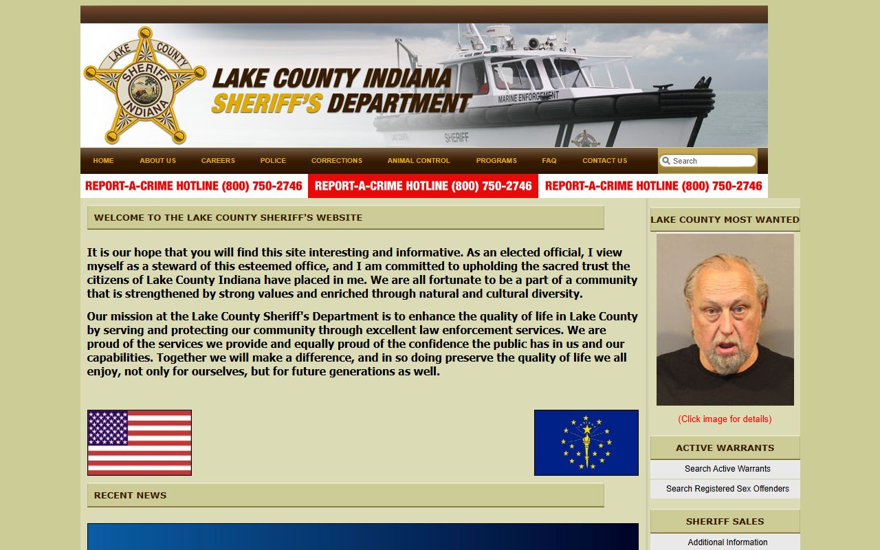 Lake County Sheriff Office homepage for arrest records in Crown Point Indiana