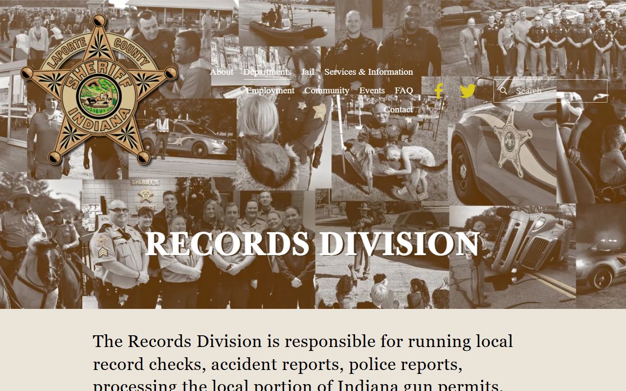 LaPorte County Sheriff records division page for requesting arrest reports