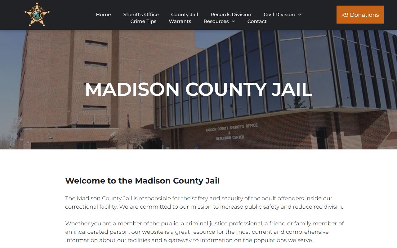 Madison County jail information page