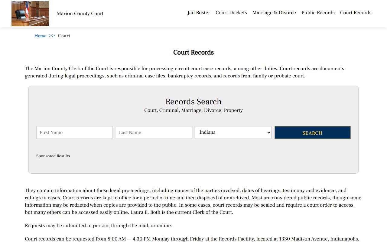 Marion County Court records information page