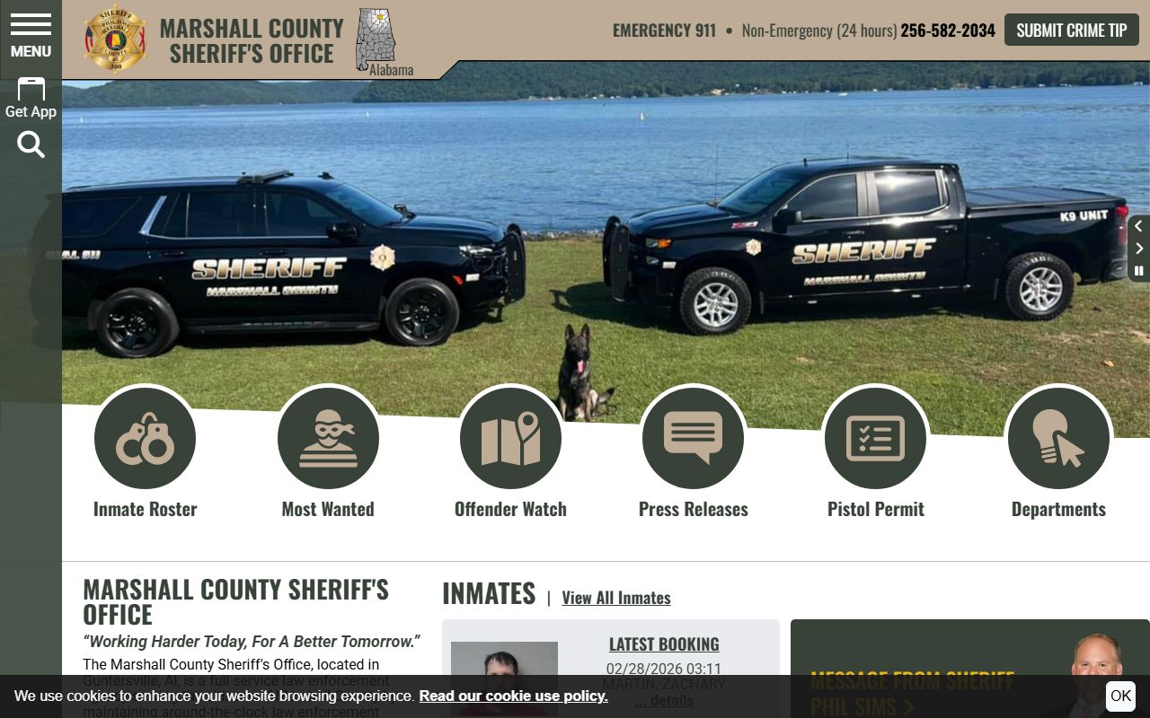 Marshall County Sheriff's Office homepage for arrest records