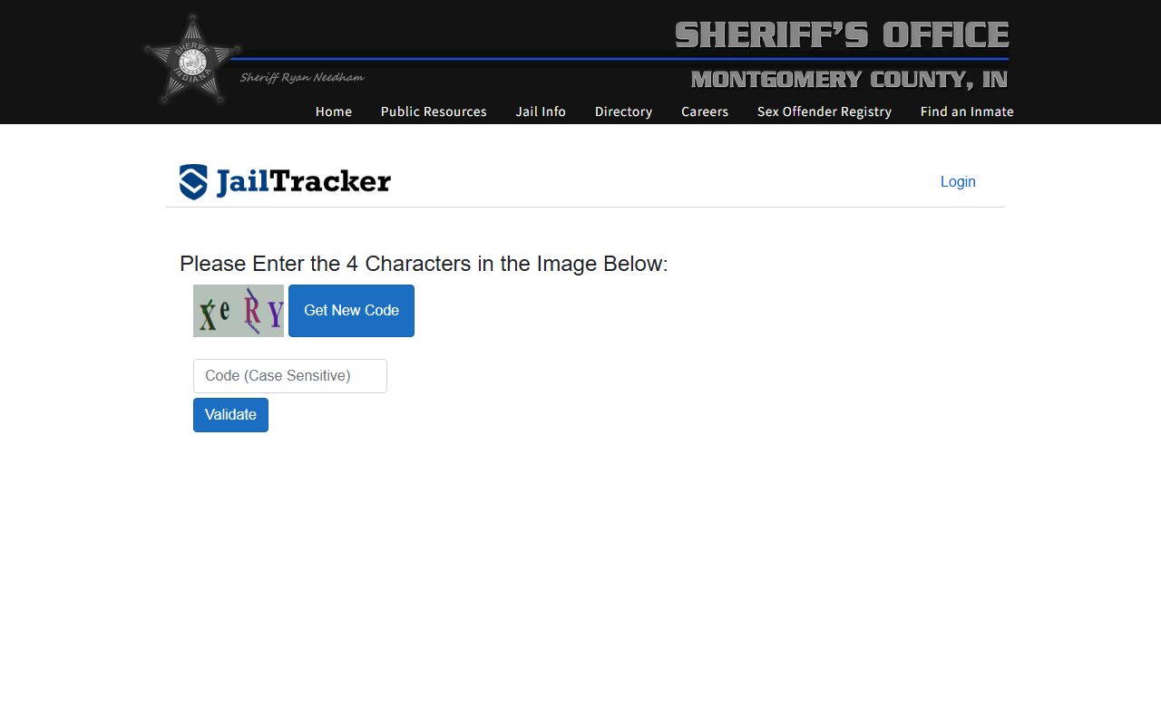 Montgomery County JailTracker showing current inmate roster and booking data