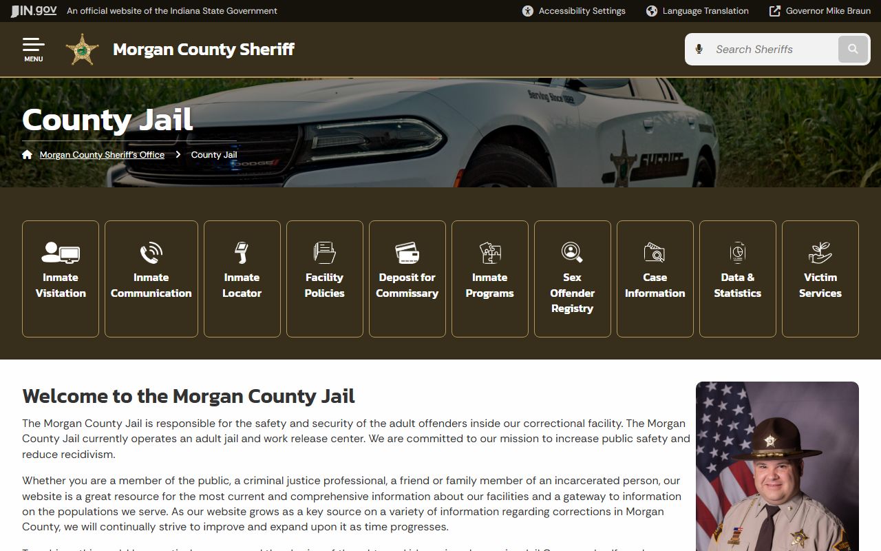 Morgan County jail page showing booking and inmate information