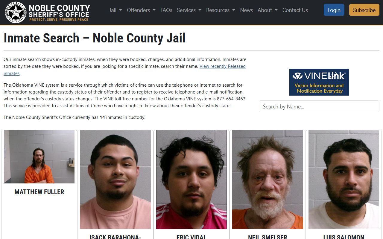 Noble County inmate search portal for arrest records